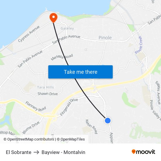 El Sobrante to Bayview - Montalvin map