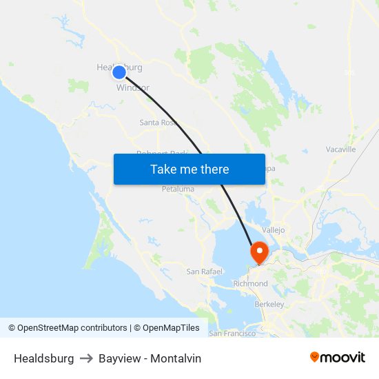 Healdsburg to Bayview - Montalvin map