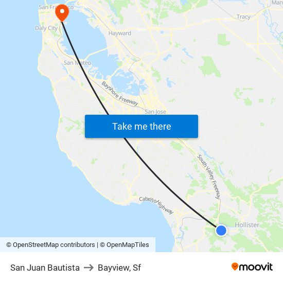 San Juan Bautista to Bayview, Sf map