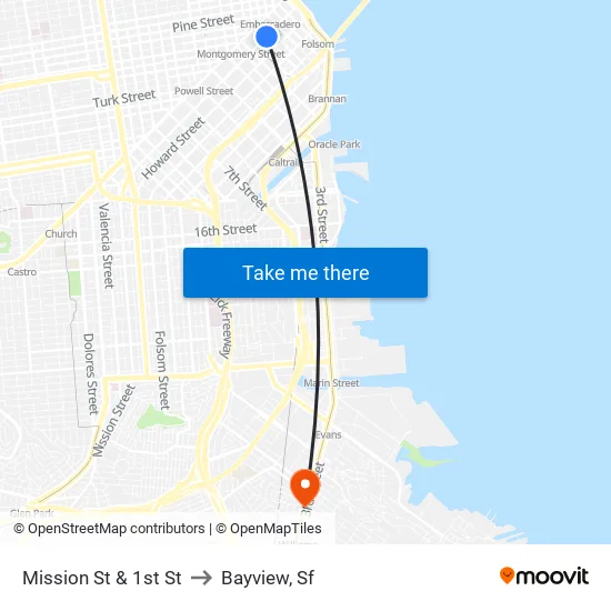 Mission St & 1st St to Bayview, Sf map