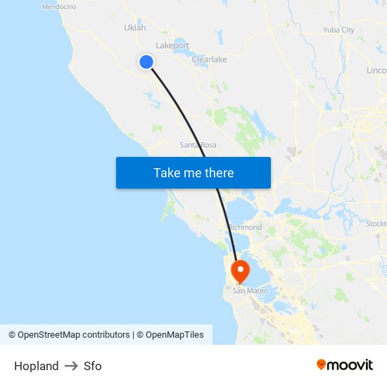 Hopland to Sfo map