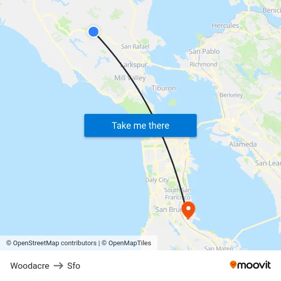 Woodacre to Sfo map