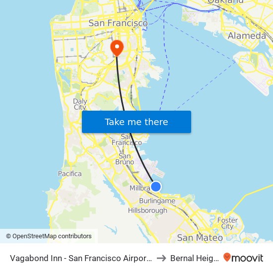 Vagabond Inn - San Francisco Airport Bayfront (Sfo) to Bernal Heights, Sf map