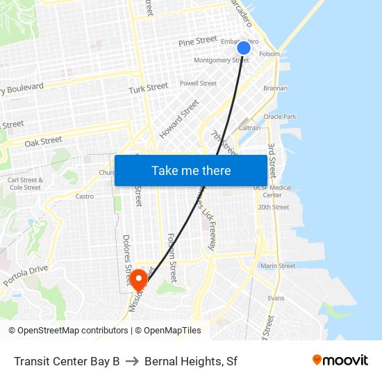 Transit Center Bay B to Bernal Heights, Sf map