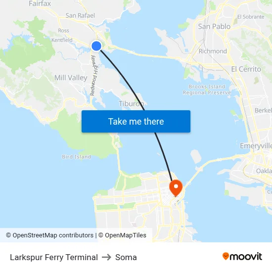 Larkspur Ferry Terminal to Soma map