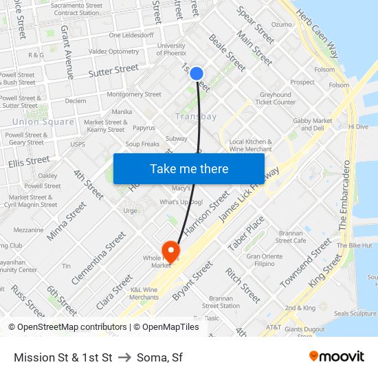 Mission St & 1st St to Soma, Sf map