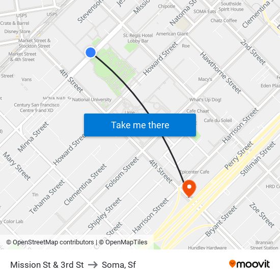 Mission St & 3rd St to Soma, Sf map