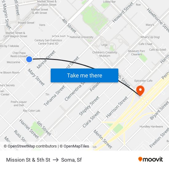 Mission St & 5th St to Soma, Sf map
