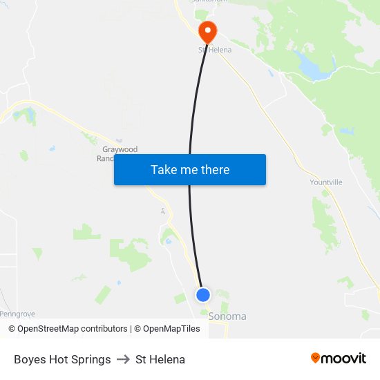 Boyes Hot Springs to St Helena map