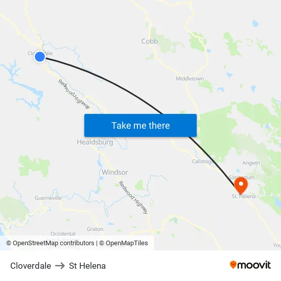 Cloverdale to St Helena map