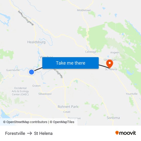 Forestville to St Helena map