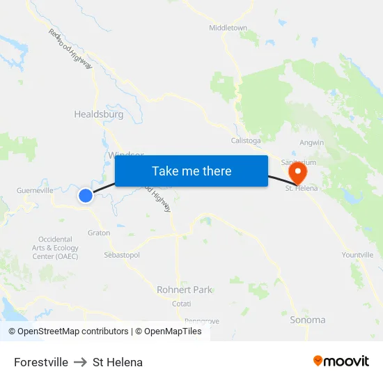 Forestville to St Helena map