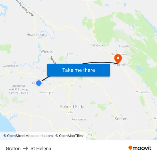 Graton to St Helena map