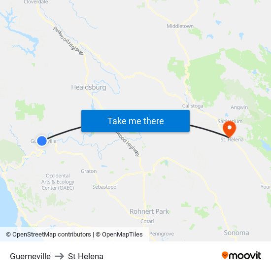 Guerneville to St Helena map