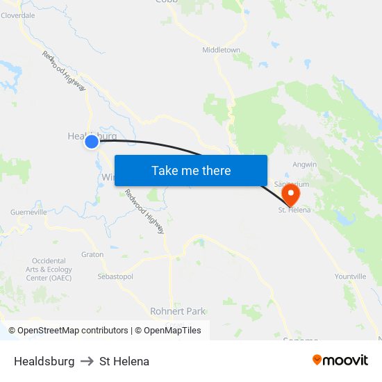 Healdsburg to St Helena map