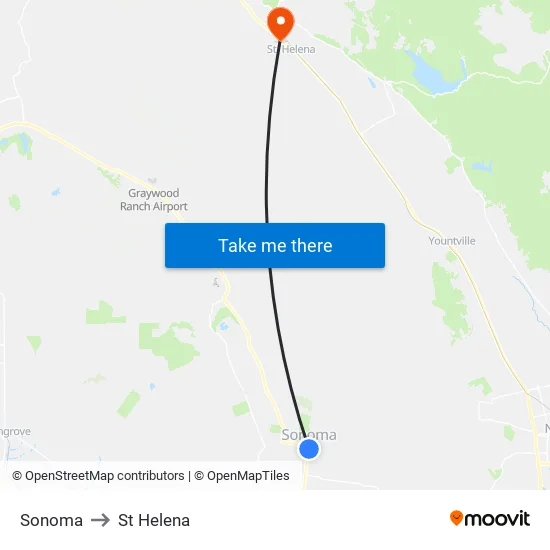 Sonoma to St Helena map