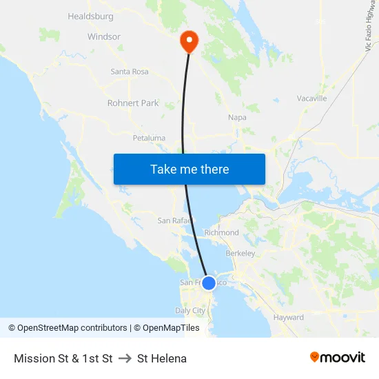 Mission St & 1st St to St Helena map