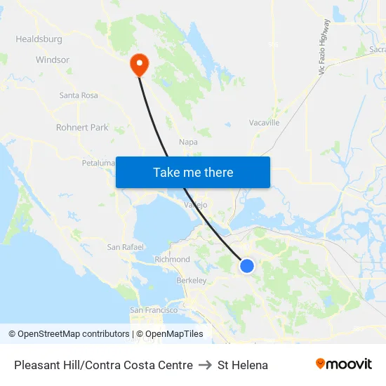 Pleasant Hill/Contra Costa Centre to St Helena map