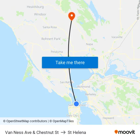 Van Ness Ave & Chestnut St to St Helena map