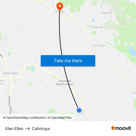 Glen Ellen to Calistoga map