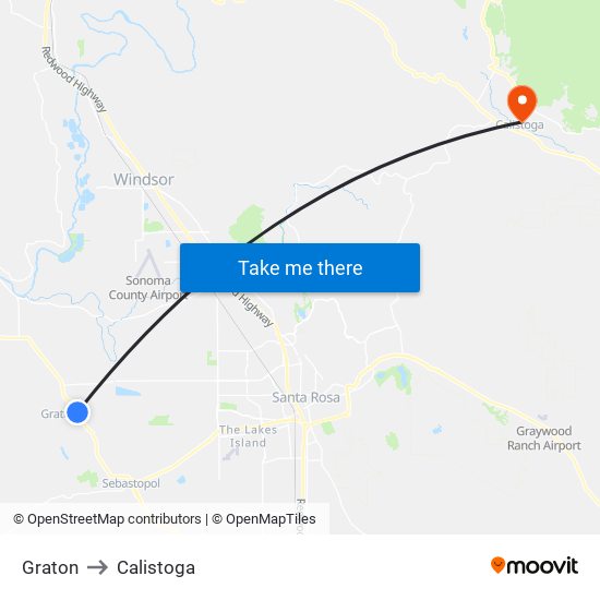 Graton to Calistoga map