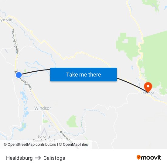 Healdsburg to Calistoga map