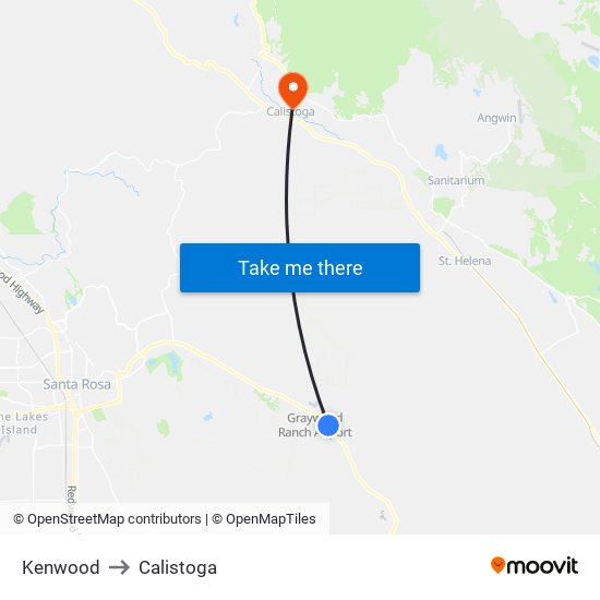 Kenwood to Calistoga map