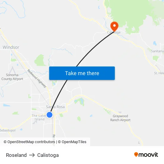 Roseland to Calistoga map
