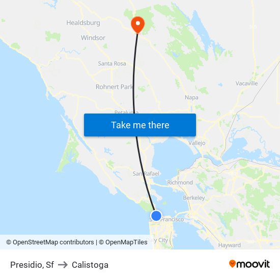 Presidio, Sf to Calistoga map