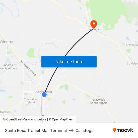 Santa Rosa Transit Mall Terminal to Calistoga map
