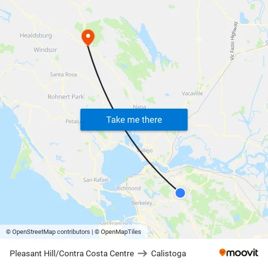 Pleasant Hill/Contra Costa Centre to Calistoga map