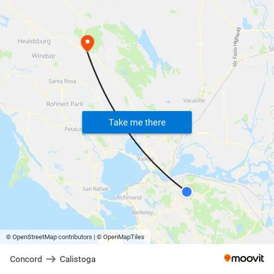 Concord to Calistoga map
