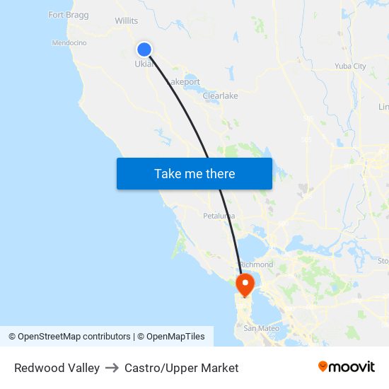 Redwood Valley to Castro/Upper Market map