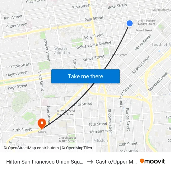 Hilton San Francisco Union Square Pool to Castro/Upper Market map