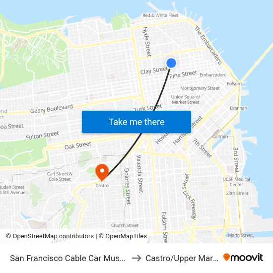 San Francisco Cable Car Museum to Castro/Upper Market map