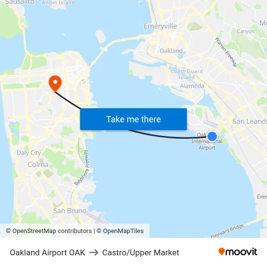 Oakland Airport OAK to Castro/Upper Market map