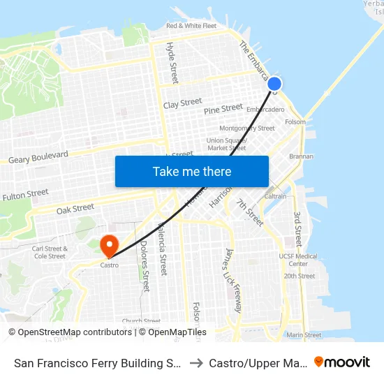 San Francisco Ferry Building Station to Castro/Upper Market map