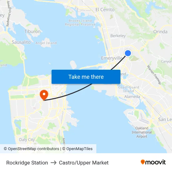 Rockridge Station to Castro/Upper Market map