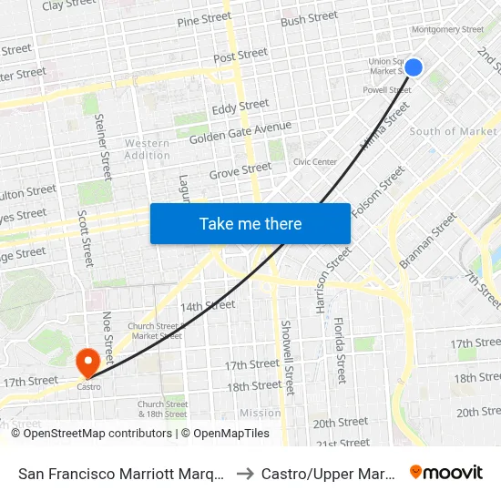 San Francisco Marriott Marquis to Castro/Upper Market map