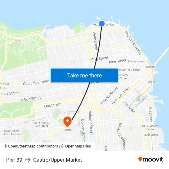 Pier 39 to Castro/Upper Market map