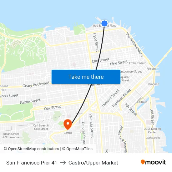 San Francisco Pier 41 to Castro/Upper Market map