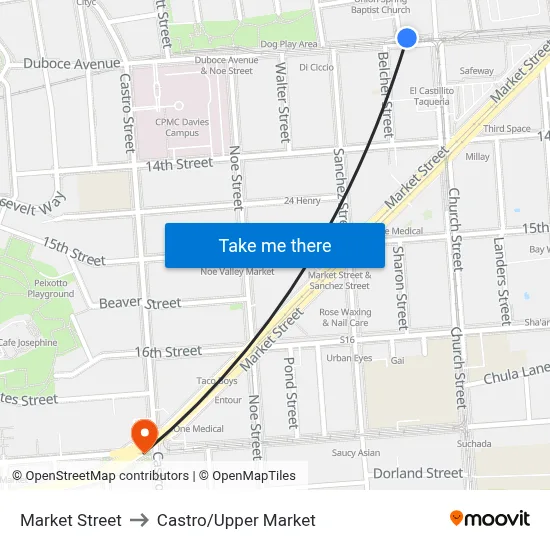 Market Street to Castro/Upper Market map