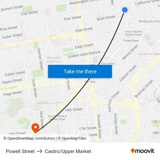 Powell Street to Castro/Upper Market map