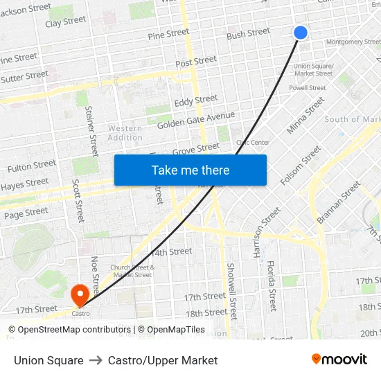 Union Square to Castro/Upper Market map