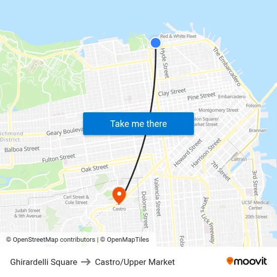 Ghirardelli Square to Castro/Upper Market map
