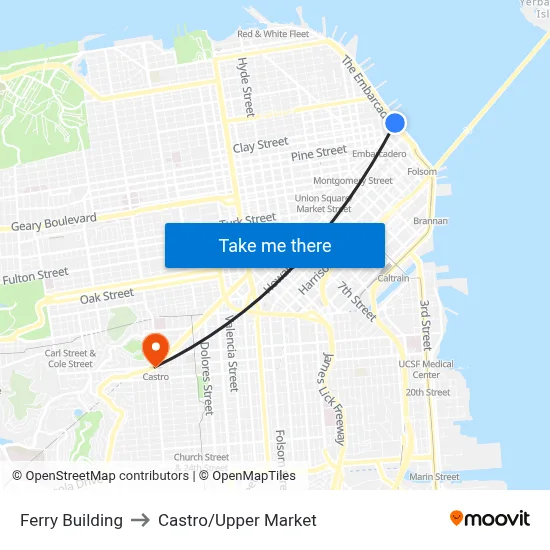Ferry Building to Castro/Upper Market map