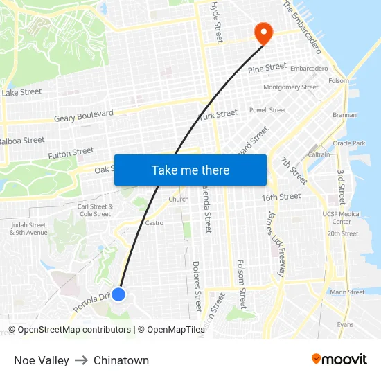 Noe Valley to Chinatown map