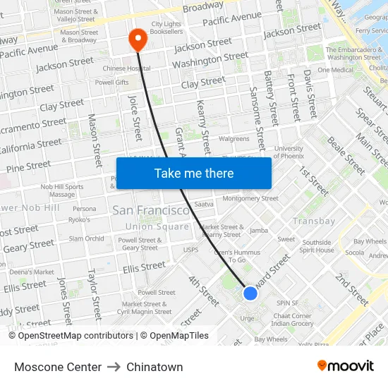Moscone Center to Chinatown map