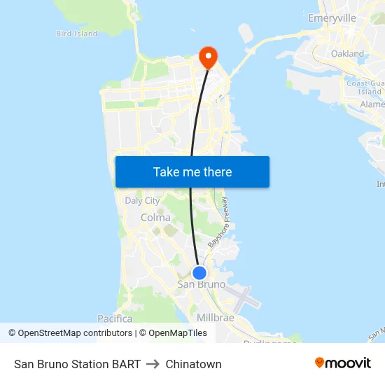 San Bruno Station BART to Chinatown map