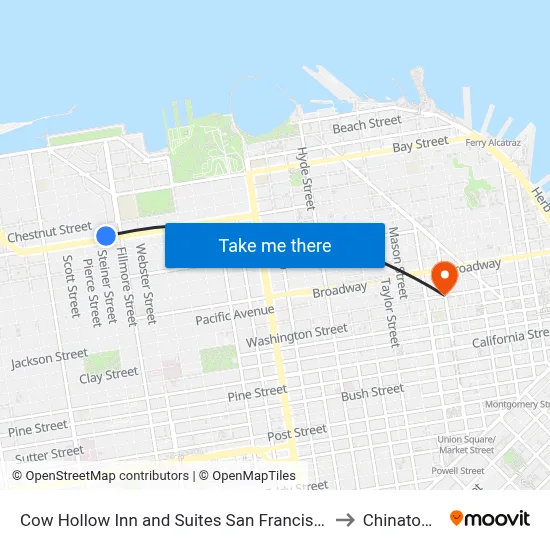 Cow Hollow Inn and Suites San Francisco to Chinatown map